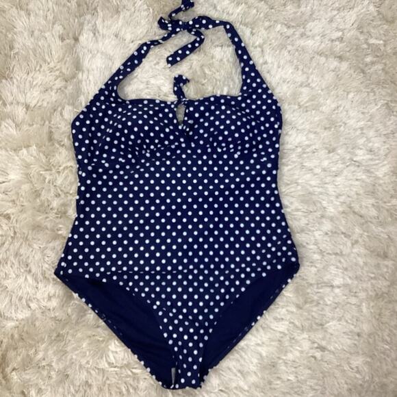 Peyton & Parker One Piece Swimsuit XXL Navy White Polka Dot Halter Top NWT - Picture 7 of 7